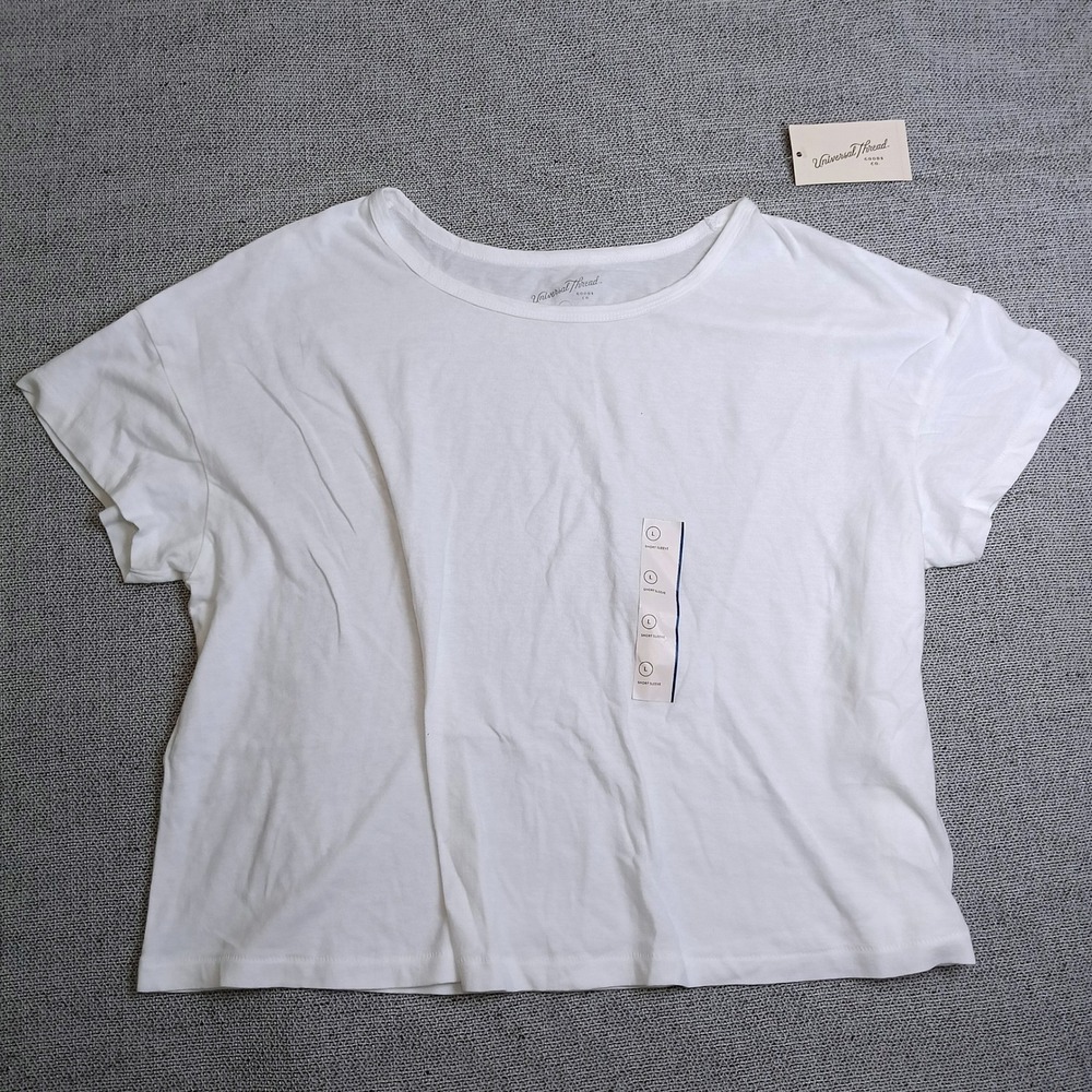 Universal Thread T-Shirt Womens L White New Short Sleeve Boxy Cotton Scoop Neck